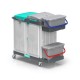 Carucior curatenie închis cu 3 zone: colectarea deșeurilor de 150 L, zonă de depozitare cu 2 sertare și zonă de spălare cu pre-îmbibare plus maner ergonomic